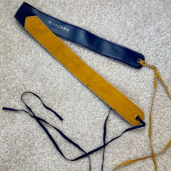 Vintage 70s Country Set Yellow and Navy Hippie Fringe Belt - One Size - Picture 5 of 10